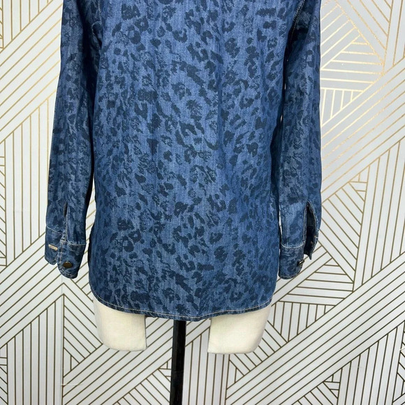 Current/Elliott The Perfect Shirt in Indigo Leopard Denim Size US 0‎ / XS - Picture 10 of 12